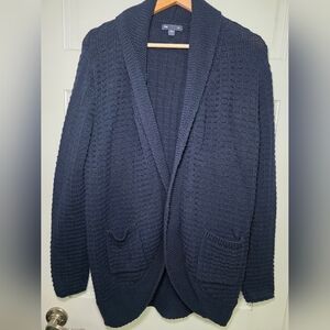 Gap Waffle Knit Shawl Collar Cardigan Sweater Cozy Fall Women’s- Size Lg Navy